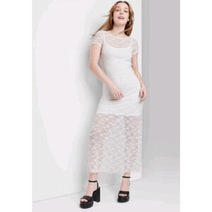Womens Short Sleeve Maxi Dress Off White Lace Size Medium
